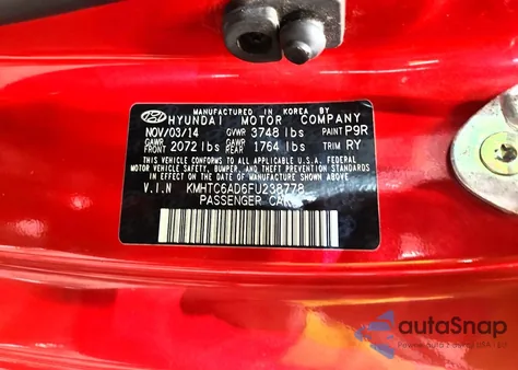 2015 Hyundai Veloster из США, поврежденный, VIN KMHTC6AD6FU238778